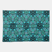 Prachtige Blauwgroen Aqua Turquoise Ethnic Mosaic  Theedoek (Horizontaal)