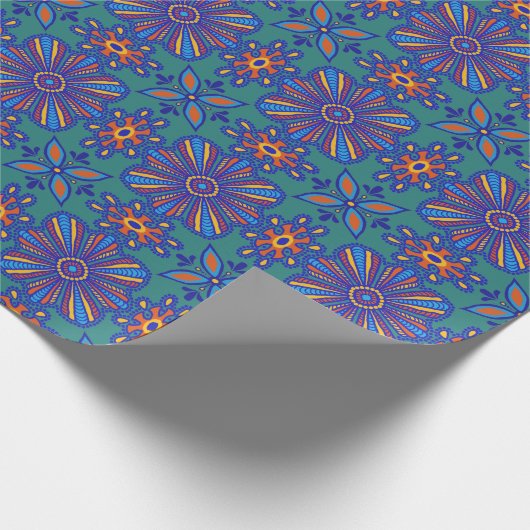 Prachtige Blauwgroen Boho Talavera Tile Cadeaupapier (Hoek)