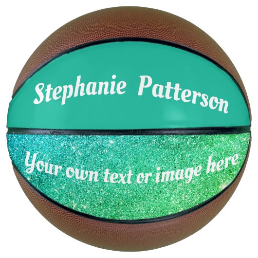 Prachtige Blauwgroen Glitter Mousserende Aangepast Basketbal (Voorkant)