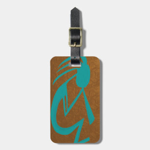 Prachtige Blauwgroen Kokopelli Painting Bagagelabel