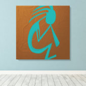 Prachtige Blauwgroen Kokopelli Painting Canvas Afdruk (Insitu (Houten vloer))