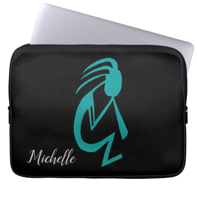 Prachtige Blauwgroen Kokopelli Painting Laptop Sleeve (Voorkant)