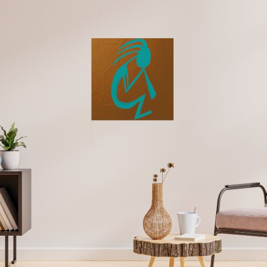 Prachtige Blauwgroen Kokopelli Painting Poster (Woonkamer 3)