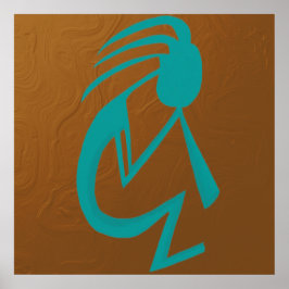Prachtige Blauwgroen Kokopelli Painting Poster