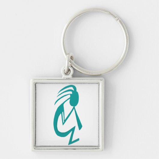 Prachtige Blauwgroen Kokopelli Painting Sleutelhanger (Voorkant)