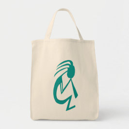Prachtige Blauwgroen Kokopelli Painting Tote Bag