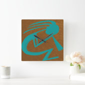 Prachtige Blauwgroen Kokopelli Painting Vierkante Klok (Huis)