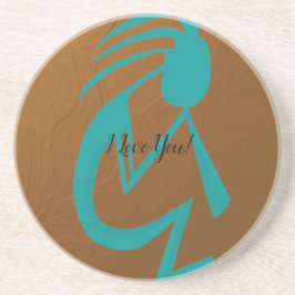 Prachtige Blauwgroen Kokopelli Painting Zandsteen Onderzetter