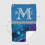 Prachtige Blauwgroen Paarse Eigen Monogram Voornaa Golfhanddoek (Insitu)