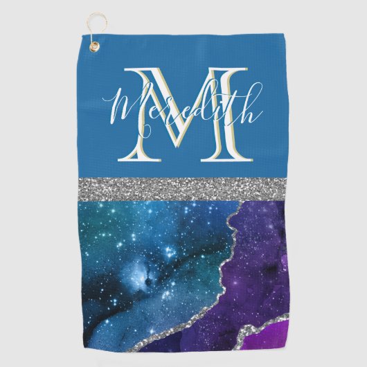 Prachtige Blauwgroen Paarse Eigen Monogram Voornaa Golfhanddoek (Voorkant)