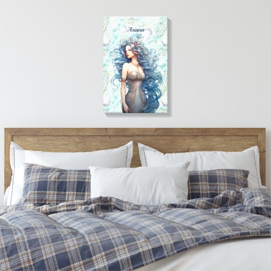 Prachtige Blauwharige Meermin Canvas Afdruk (Insitu (Slaapkamer))