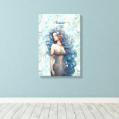 Prachtige Blauwharige Meermin Canvas Afdruk (Insitu (Houten vloer))