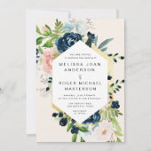 prachtige blauwvintonijn gouden bloedige bruiloft kaart (Voorkant)