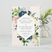 prachtige blauwvintonijn gouden bloedige bruiloft kaart (Staand voorkant)