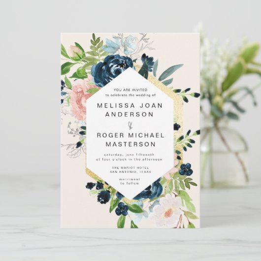 prachtige blauwvintonijn gouden bloedige bruiloft  kaart (Staand voorkant)