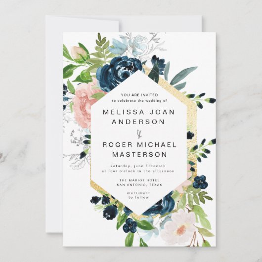 prachtige blauwvintonijn gouden bloedige bruiloft  kaart (Voorkant)