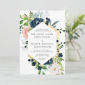 prachtige blauwvintonijn gouden bloedige bruiloft  kaart (Staand voorkant)