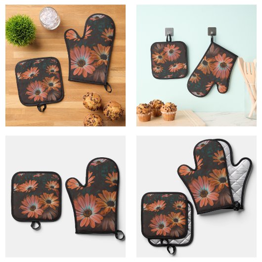 Prachtige bloeiende modern ovenwant & pannenlap set