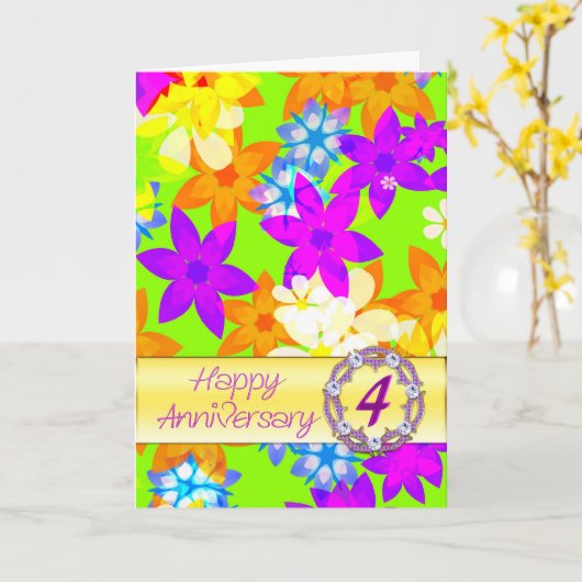 Prachtige bloemen 4e verjaardag voor een koppel kaart (Gele Bloem)