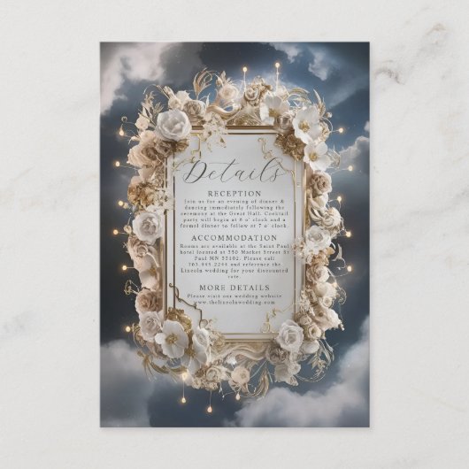 Prachtige bloemen geaccentueerd met gouden bruilof informatiekaartje (Voorkant)