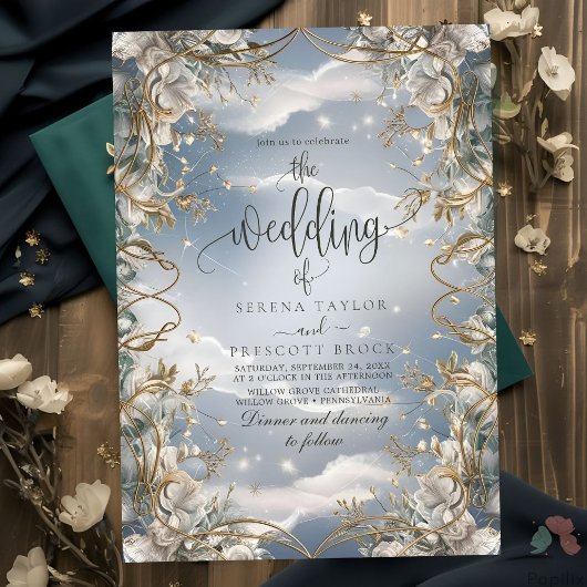 Prachtige bloemen geaccentueerd met gouden bruilof kaart