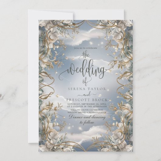 Prachtige bloemen geaccentueerd met gouden bruilof kaart (Voorkant)