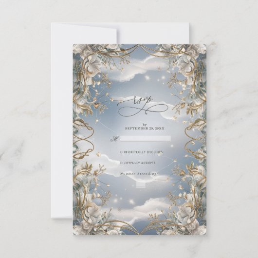 Prachtige bloemen geaccentueerd met gouden bruilof RSVP kaartje (Voorkant)