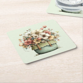 Prachtige bloemen in potten, gezellig in shabby st kartonnen onderzetters