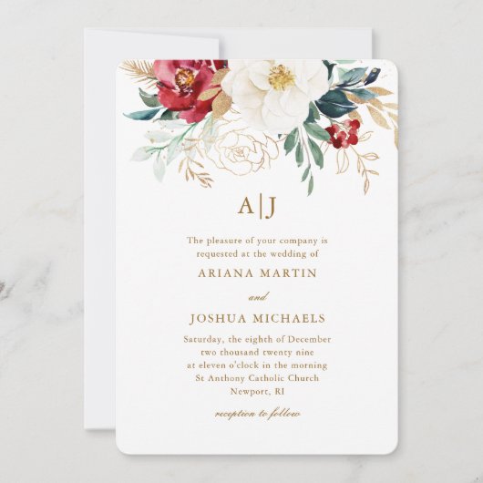 Prachtige Bloemen Kerstbruiloft Kaart (Voorkant)