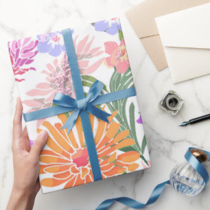 Prachtige Bloemen Paars Blauw Roze Oranje Cadeaupapier