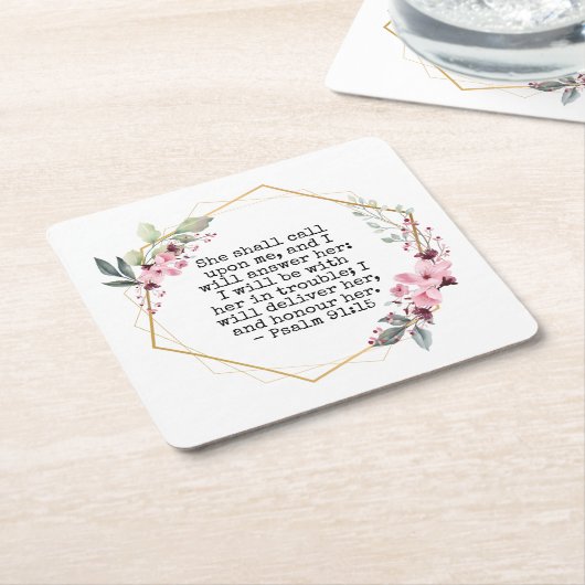 Prachtige bloemen psalm 91 Square Paper Onderzette Kartonnen Onderzetters (Schuin)