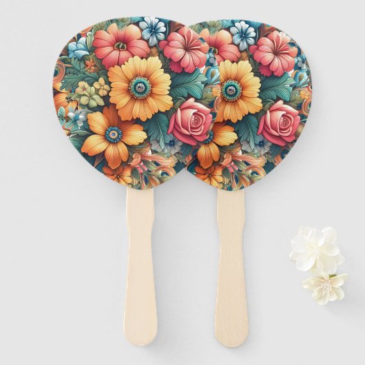 Prachtige bloemenboeket handwaaier (Voorkant en achterkant)