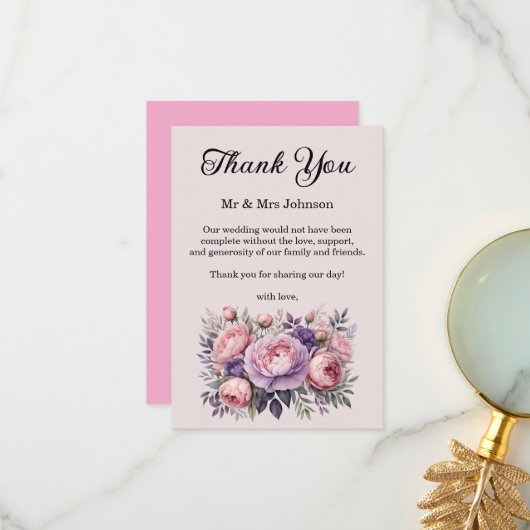 Prachtige bloemenbruiloft dank je wel kaart (Voorkant / Achterkant in situ)