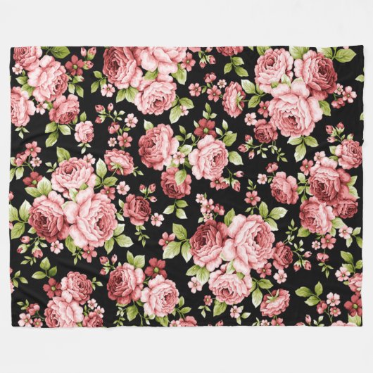 Prachtige bloemenpatroon Rozen met groen gebladert Fleece Deken (Voorkant (Horizontaal))
