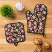 Prachtige bloemenpatroon Rozen met groen gebladert Ovenwant & Pannenlap Set (Top down)