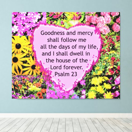 PRACHTIGE BLOEMIGE PSALM 23 ONTWERP CANVAS AFDRUK (Insitu (Houten vloer))