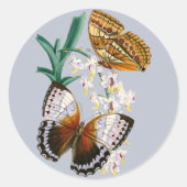 Prachtige  bloemige vlinder illustratie ronde sticker (Voorkant)