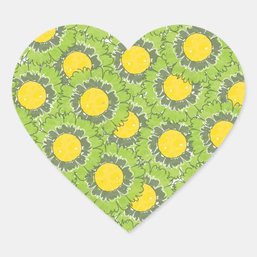 Prachtige bloesems hart vormige Sticker - Groen (Voorkant)