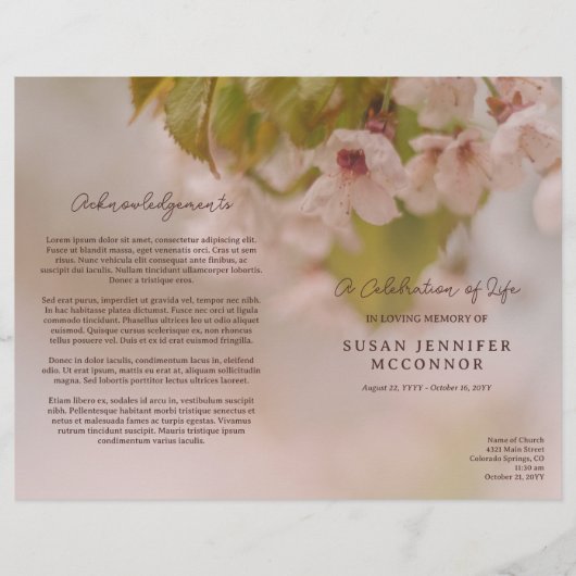 Prachtige bloesems viering van het leven begrafeni (Voorkant)