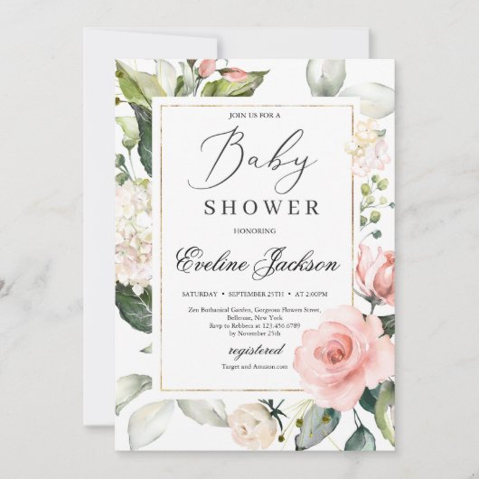Prachtige blos blos lijst gouden Baby shower Kaart (Voorkant)