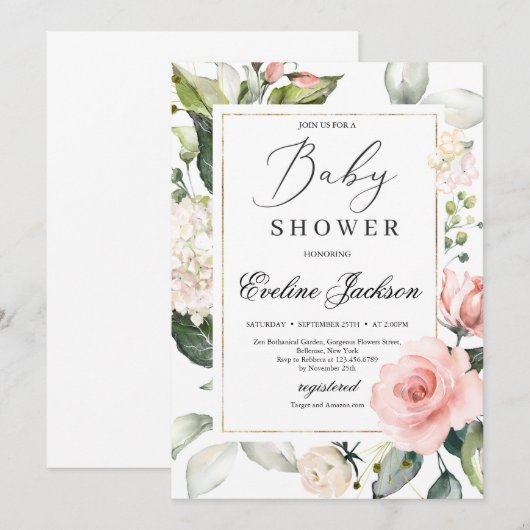 Prachtige blos blos lijst gouden Baby shower Kaart (Voorkant / Achterkant)