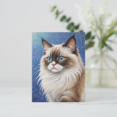 Prachtige Blue Eyed Ragdoll Cat Painting Elegant Briefkaart (Staand voorkant)