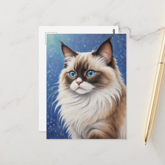 Prachtige Blue Eyed Ragdoll Cat Painting Elegant Briefkaart (Voorkant / Achterkant in situ)