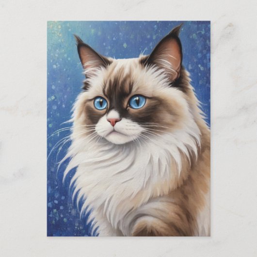 Prachtige Blue Eyed Ragdoll Cat Painting Elegant Briefkaart (Voorkant)