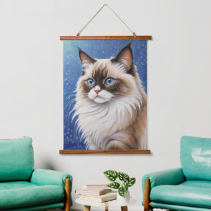 Prachtige Blue Eyed Ragdoll Cat Painting Elegant Hangend Wandkleed