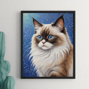 Prachtige Blue Eyed Ragdoll Cat Painting Elegant Poster