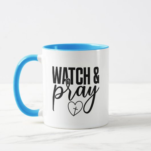 Prachtige Blue Faith geïnspireerde Watch and Pray  Mok (Links)