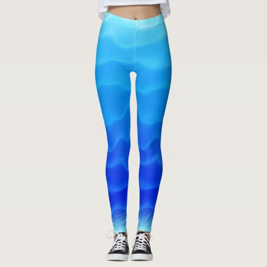 Prachtige Blue Lagoon Wave Pattern Leggings (Voorkant)
