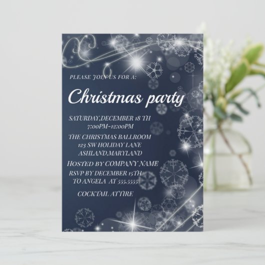 Prachtige Blue Sparkly kerstuitnodiging Kaart (Staand voorkant)