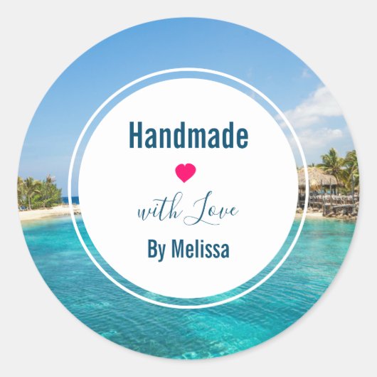 Prachtige Blue Tropical Beach Handmade with Love Ronde Sticker (Voorkant)